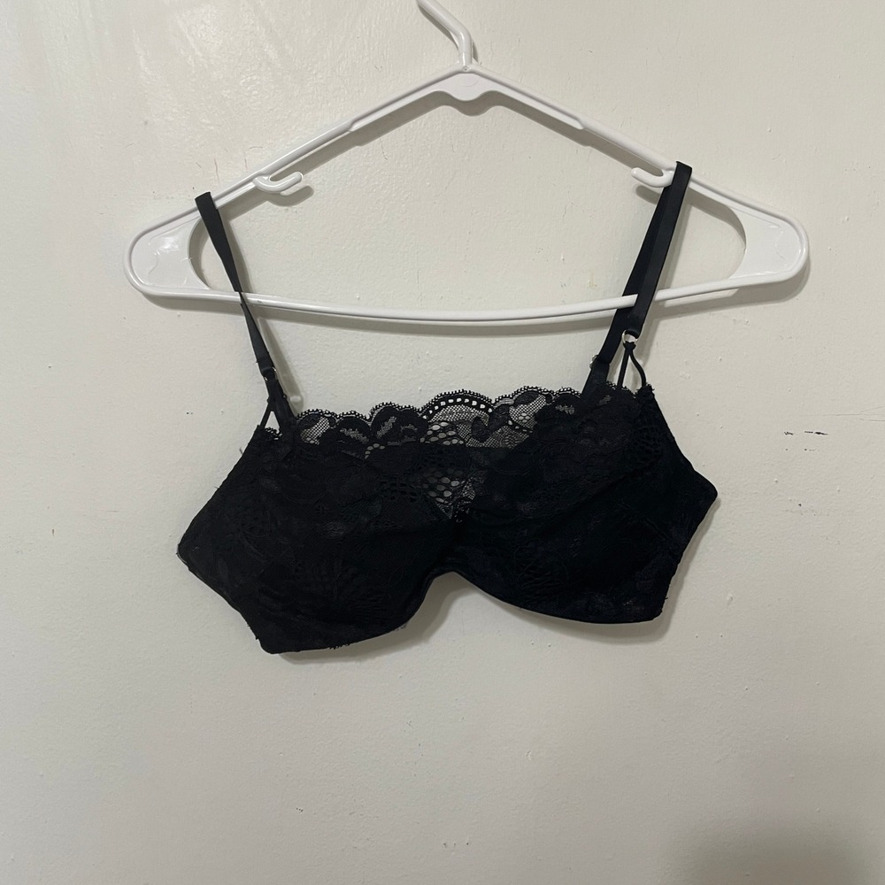 Natori Black Floral Lace Underwire Balconette Bra Scalloped Trim 134020 34B New